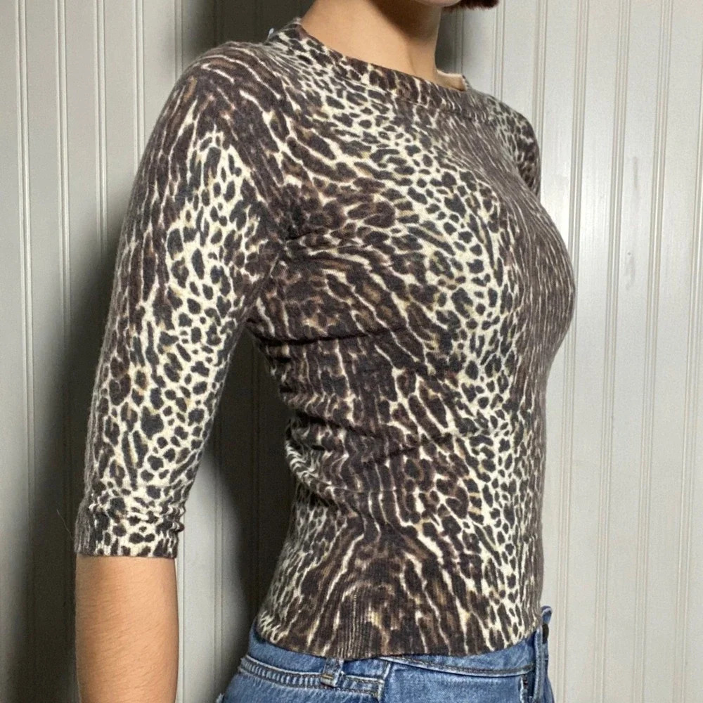 Y2K JCrew Fitted Cheetah Print 100% Merino Wool Leopard Print 2000s Sweater - S